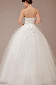 Satin and Lace Strapless Floor Length Ball Gown with Crystals