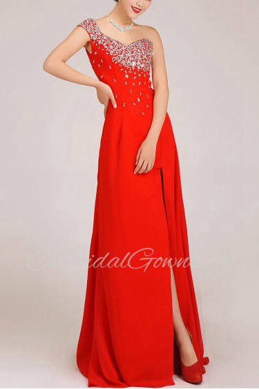 Chiffon  Sweep Train A-Line Dress with Sequins