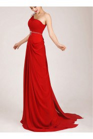 Chiffon  Sweep Train Column Dress with Crystals