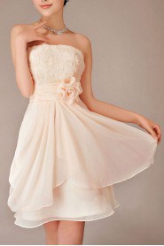 Chiffon Strapless Short Column Dress with Flowers