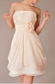 Chiffon Strapless Short Column Dress with Flowers