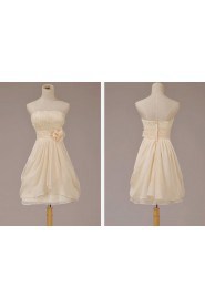 Chiffon Strapless Short Column Dress with Flowers