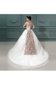 Net and Satin Strapless Ball Gown with Crystal