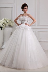 Net and Organza Strapless Floor Length Ball Gown with Crystal