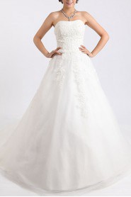 Net and Satin Strapless Ball Gown with Crystal