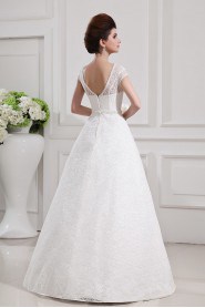 Lace V-neck Floor Length A-line Gown with Handmade Flowers