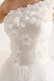 Net and Satin One Shoulder Cathedral Train Ball Gown with Handmade Flowers