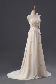 Chiffon One Shoulder Empire Gown with Handmade Flowers