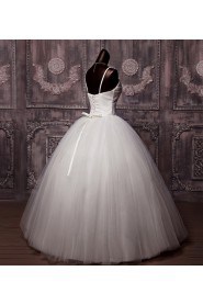 Net Spaghetti Neckline Floor Length Ball Gown with Pearls