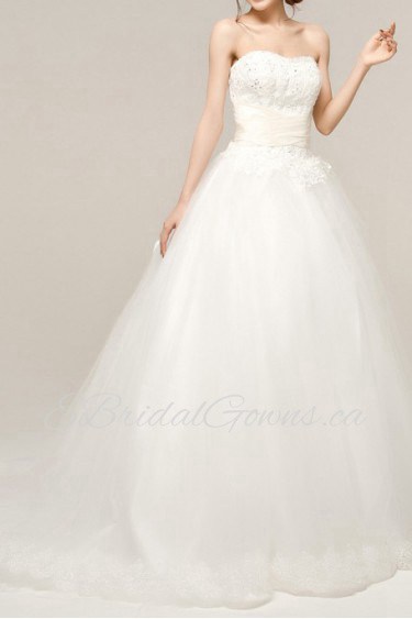 Organza Strapless Ball Gown with Beading