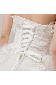 Satin Strapless Floor Length Ball Gown with Embroidered