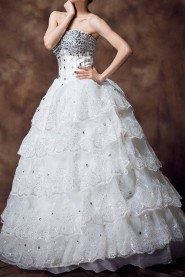 Satin Strapless Floor Length Ball Gown with Crystal