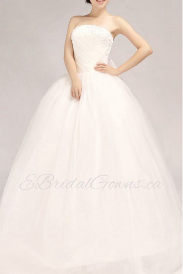 Satin Strapless Floor Length Ball Gown with Beading