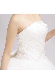 Satin Strapless Floor Length Ball Gown with Beading