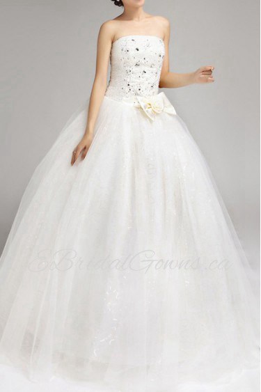 Satin Strapless Floor Length Ball Gown with Sequins