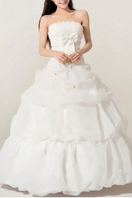 Organza Strapless Floor Length Ball Gown with Handmade Flowers