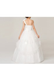 Satin One Shoulder Floor Length Ball Gown with Crystal