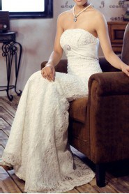 Lace Strapless Floor Length Mermaid Gown with Sequins