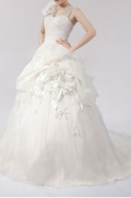 Organza Straps Neckline Ball Gown Dress with Handmade Flowers