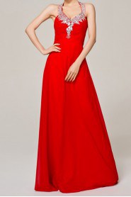 Chiffon Halter Floor Length A-line Dress with Crystal