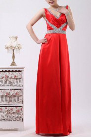 Satin V-neck Floor Length Empire Dress with Sequins