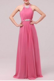 Chiffon Halter Floor Length Empire Dress with Crystal