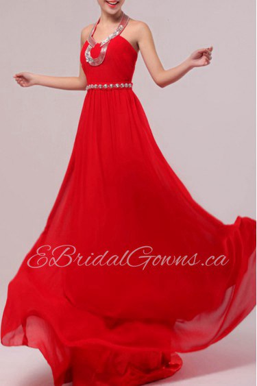 Chiffon Halter A-line Dress with Beading