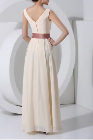 Chiffon V-neck Floor Length Corset Dress with Sash