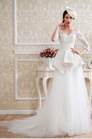 Lace,Tulle V-neck Column Dress with Bead