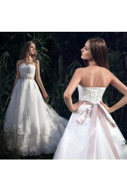 Satin,Tulle,Net Sweetheart A-line Dress with Diamond and Ribbons