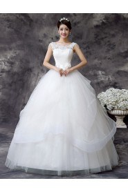 Lace and Tulle Scoop Ball Gown Dress with Bead