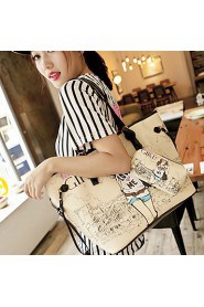 Women PU Barrel Shoulder Bag / Tote Beige