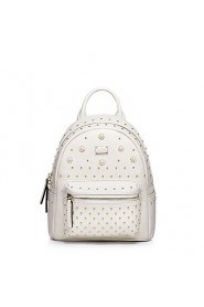 Real Genuine Leather Backpack Bag School Travel Punk Rivet Rhinestone Pearl Flowers