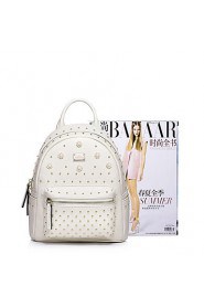 Real Genuine Leather Backpack Bag School Travel Punk Rivet Rhinestone Pearl Flowers