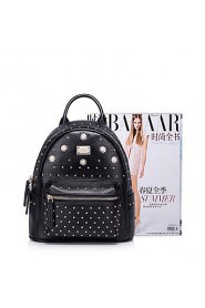 Real Genuine Leather Backpack Bag School Travel Punk Rivet Rhinestone Pearl Flowers