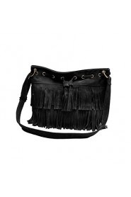 Women's Vintage Fringe Tassel Drawstring Bucket Shoulder Messenger Bag