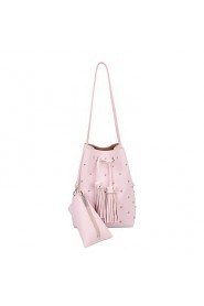 Women PU Bucket Shoulder Bag / Tote White / Pink / Blue / Gray / Black
