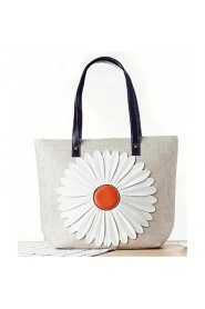 Women Linen Shopper Tote Beige / Gray