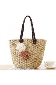 Women Casual Straw Tote Beige / Brown