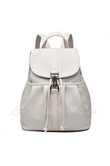 Women PU Bucket Backpack / School Bag / Travel Bag White / Pink / Blue / Black / Burgundy