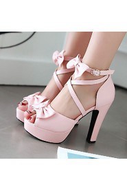 Women's Shoes Leatherette Chunky Heel Heels / Peep Toe Sandals Outdoor / Dress / Casual Black / Pink / Purple / Beige