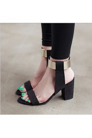 Women's Shoes Synthetic / Fleece Chunky Heel Heels Sandals / Heels Party & Evening / Dress / Casual Black