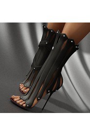 Women's Shoes Leatherette Stiletto Heel Heels / Peep Toe Sandals / Heels Party & Evening / Dress / Casual Black / White