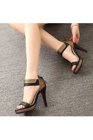 Women's Shoes Leather Stiletto Heel Heels/Slingback Sandals Office & Career/Party & Evening/Dress Black/White