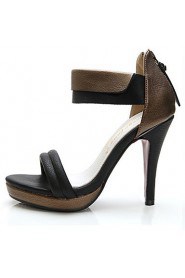 Women's Shoes Leather Stiletto Heel Heels/Slingback Sandals Office & Career/Party & Evening/Dress Black/White