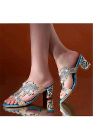 Women's Shoes Leatherette Chunky Heel Heels Sandals / Slippers Outdoor / Casual Blue / Gold