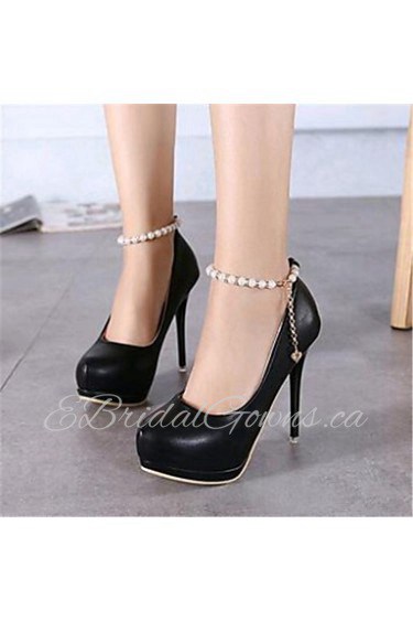 Women's Shoes Leatherette Stiletto Heel Heels Heels Wedding / Party & Evening Black / White