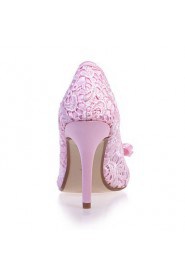Women's Shoes Lace Stiletto Heel Round Toe Pumps/Heels Wedding/Party & Evening Black/Pink/Ivory/White