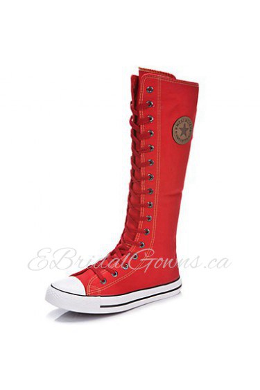 Women's Shoes Canvas Flat Heel Fashion Boots Boots Outdoor / Athletic / Casual Black / Red / White