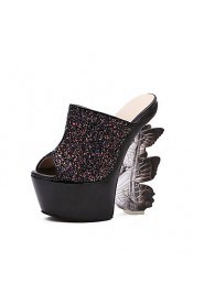 Women's Shoes Glitter Wedge Heel Wedges / Platform / Open Toe Sandals Wedding / Party & Evening / DressBlack / Pink /